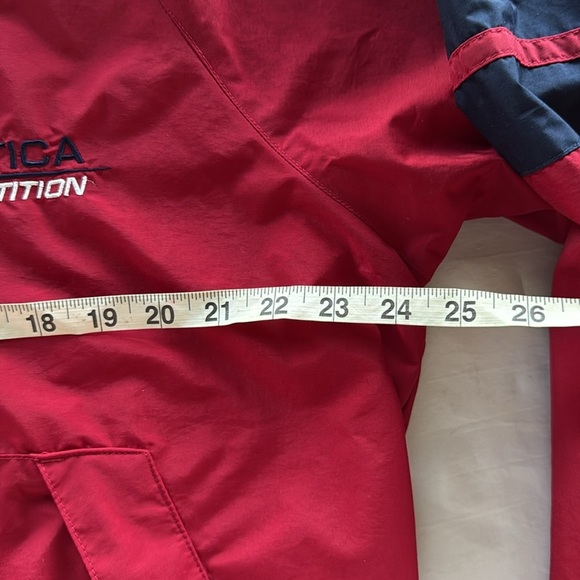 Vintage NAUTICA Competition Spellout Windbreaker Jacket Red w/Navy Stripe Detail - Picture 10 of 16